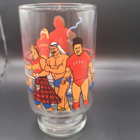 Vintage WWF Glass 1985 Hulk Hogan Andre the Giant Rowdy Roddy Piper Beer Mug - Picture 3 of 6